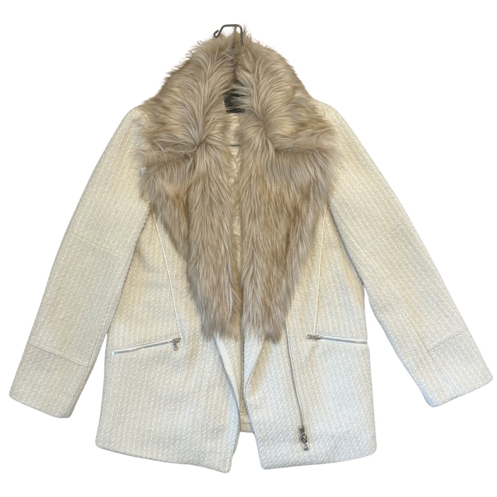 Faux Fur Collar Coat Jacket Cream Tweed Moto Women Size Small Forever 21
